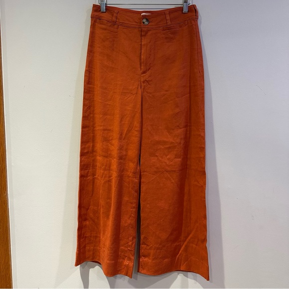 Maeve Anthropologie The Ettie High-Rise Crop Wide-Leg Flare Pants Linen